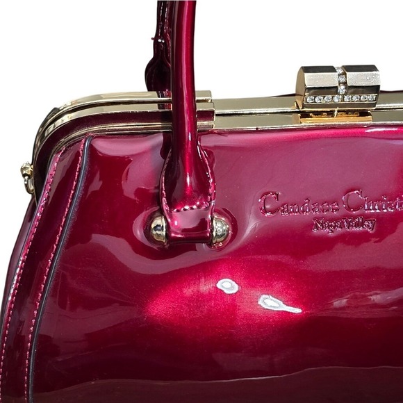 Candace Christian Stella Burgundy Red Patent Vegan Leather Top Handle Bag purse - Picture 4 of 10